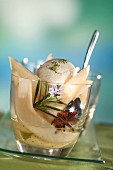 Pears in green tea syrup with mascarpone