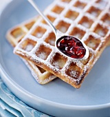 Waffle with sugar and jam