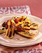 grilled bananas with raspberries