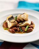 monkfish with red beans and tender garlic