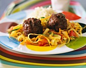 Meatballs with thinly sliced vegetables