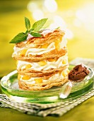Mousse and peach in flaky pastry