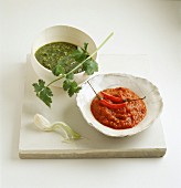 Chilli sauce and coriander coulis