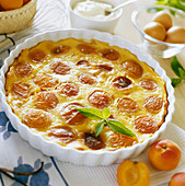 Apricot Clafoutis batter pudding