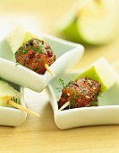 Mini brochettes of marinated fish