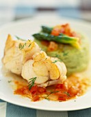 Roast monkfish with asparagus mousse