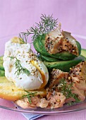 avocado with salmon and soft-boiled egg