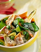Pan-fried chicken with baby vegetables