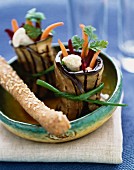 Aubergine and vegetable rolls with breadstick