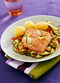 Sea trout with summer vegetables