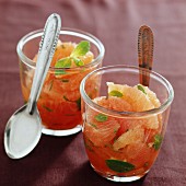 Pink grapefruit with fresh mint and grenadine syrup