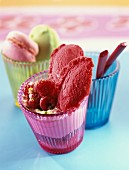 Summer fruit tiramisu with raspberry ice cream