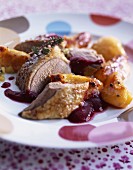 Roasted duckling with cranberry sauce