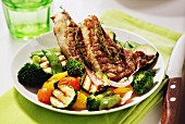 Lamb chops with summer grilled vegetables