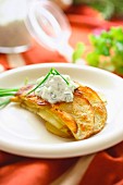 Pan-fried potatoes with chive cream