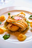 Sole fillets with asparagus and radish sauce