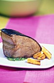 Tuna fish steak with polenta chips