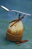 Poached pear with cinnamon and morels