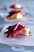 Beetroot millefeuille with goat's cheese
