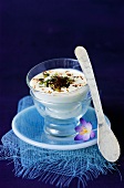 Yoghurt with pistachio,cardamom and saffron