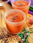 Red pepper gaspacho with poppy seeds