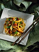 Noodles with stir-fried tofu and vegetables