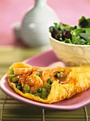 Omelette with prawns and peas