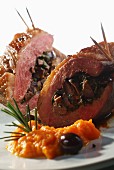 Duck breast with an olive stuffing
