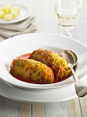 Cabbage roulade with a meat filling and tomato sauce