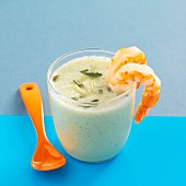 Iced cucumber and yoghurt soup with prawns