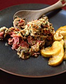 Mushrooms with pork knuckle and parsley crumbs
