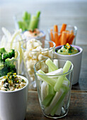 Raw vegetables with dips