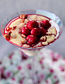Glass of semolina and sour griotte cherries