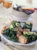 Salmon with beet leaves