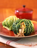 Cabbage leaves stuffed with chestnuts and spring vegetables
