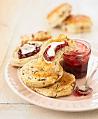 Toasted scones with butter and jam