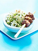 Parsley and hazelnut tabbouleh with beef kebab
