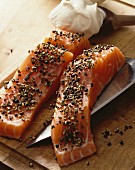 Pieces of salmon with black pepper