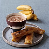 Crispy baked bananas with chestnut milk and hot chocolate