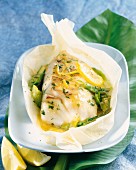 Cod with lemon jam cooked in wax paper
