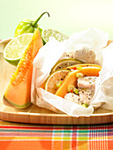 Chicken and melon papillote