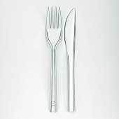 Knife and fork on a white background