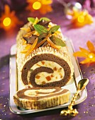 Two chocolate and orange rolled log cake