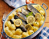Sardines in oil and potatoes
