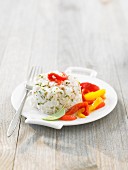 Cod tartare with red and yellow peppers