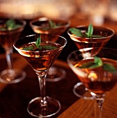 Cocktails with cognac and fresh mint