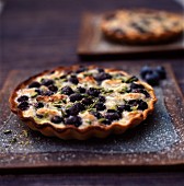 Clafoutis-style blueberry and pistachio tart