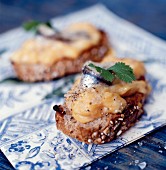 Anchovies with rouille on seeded bread