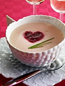 Cream of cauliflower soup with a beetroot heart