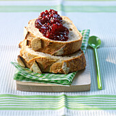 Slices of bread with strawberry jam
